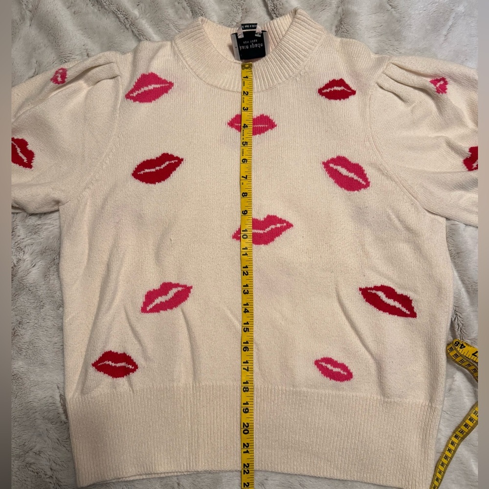 Kate Spade Lips Mockneck Sweater XL White/Pink/Red - Picture 8 of 9